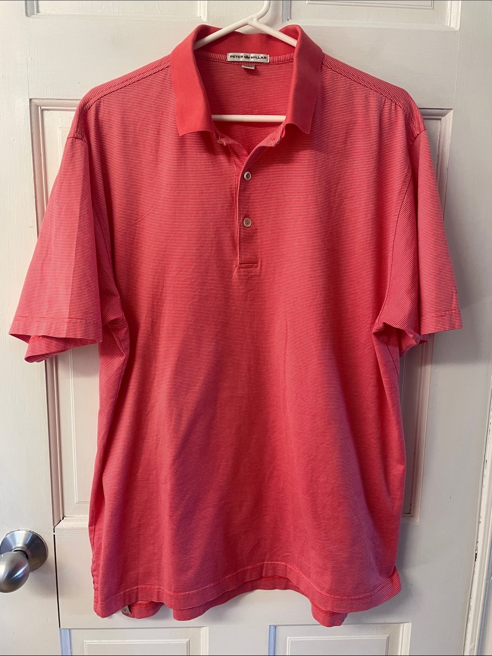 Peter Millar subtle stripe pink/coral golf polo shirt men’s size L **sale**